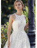 Jewel Neck Ivory Lace Tulle Racerback Wedding Dress